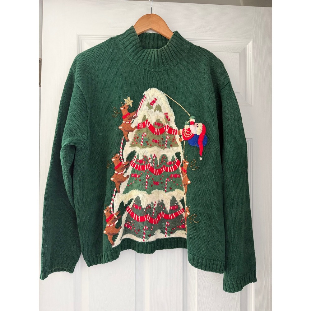 VTG 90s Heirloom Collectibles Christmas Santas Reindeer Sweater Festive Holiday